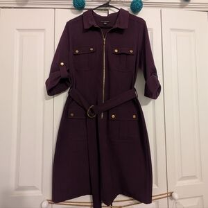 Sz 12 Plum Belted Dress
